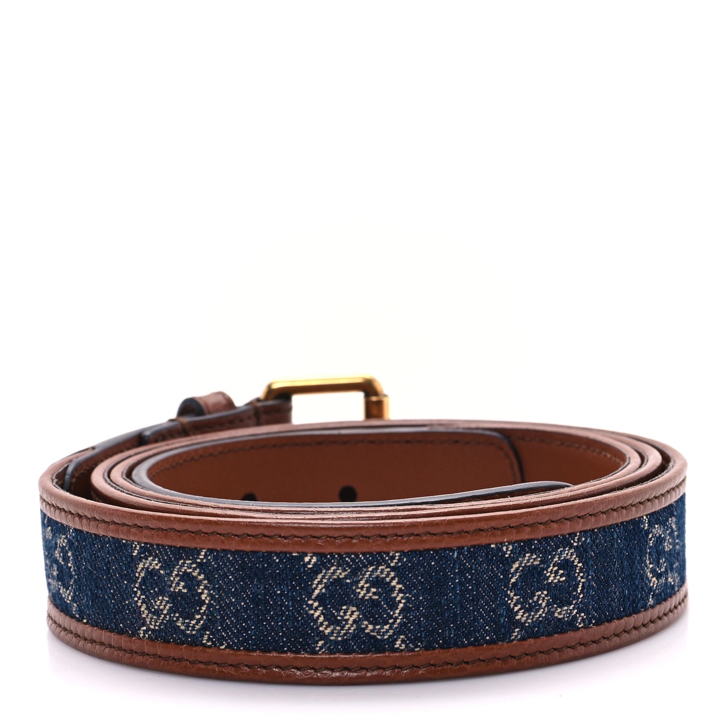 New Denim GG Monogram Dollar Calfskin Belt 115 46 Blue Tea Cuir Epilog