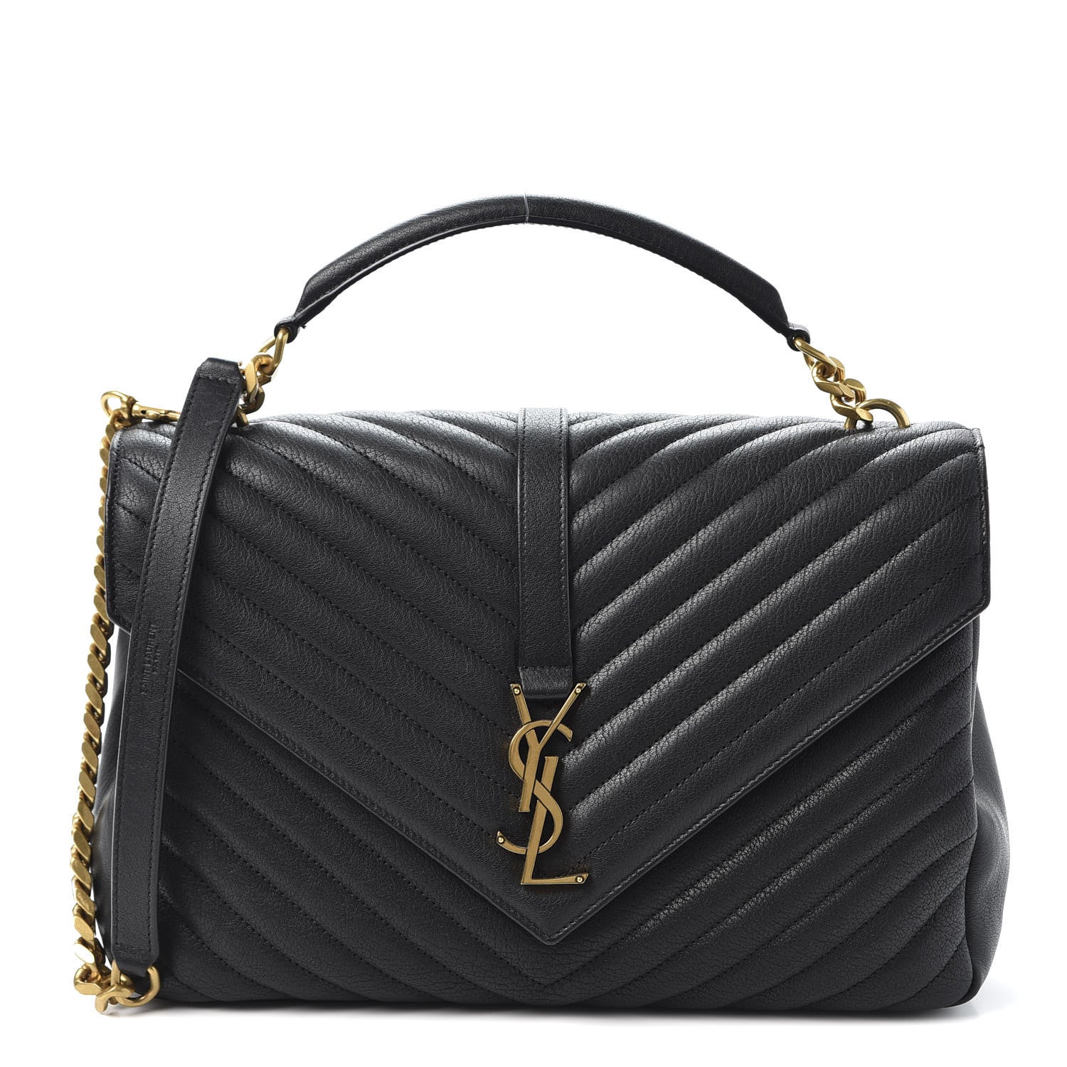 Saint Laurent Sheepskin Matelasse Chevron Monogram Large College Satchel Black 1 of 9