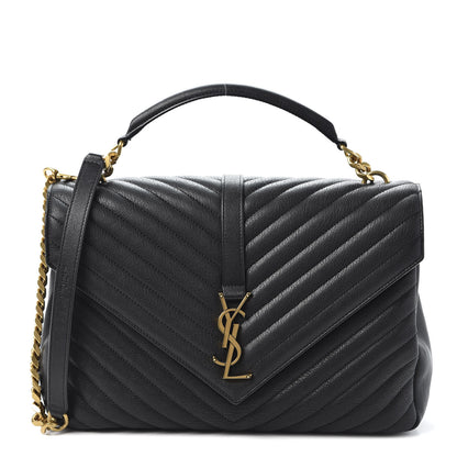 Saint Laurent Sheepskin Matelasse Chevron Monogram Large College Satchel Black 1 of 9
