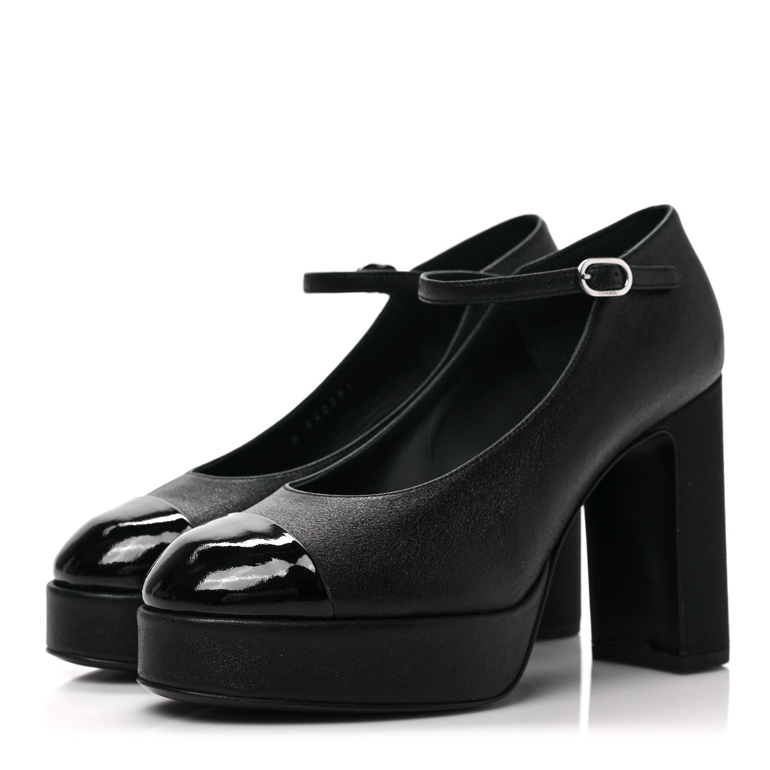 Chanel Lambskin Patent Cap Toe Mary Jane Platform Pumps 36 Black 3 of 10