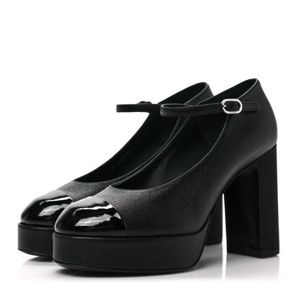 Chanel Lambskin Patent Cap Toe Mary Jane Platform Pumps 36 Black 3 of 10