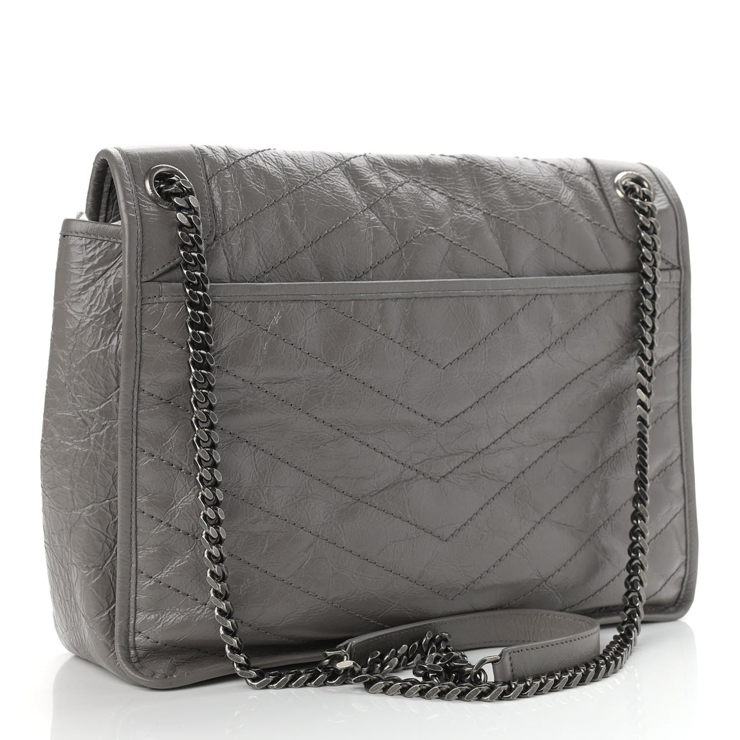 Crinkled Calfskin Matelasse Monogram Large Niki Chain Satchel Fog