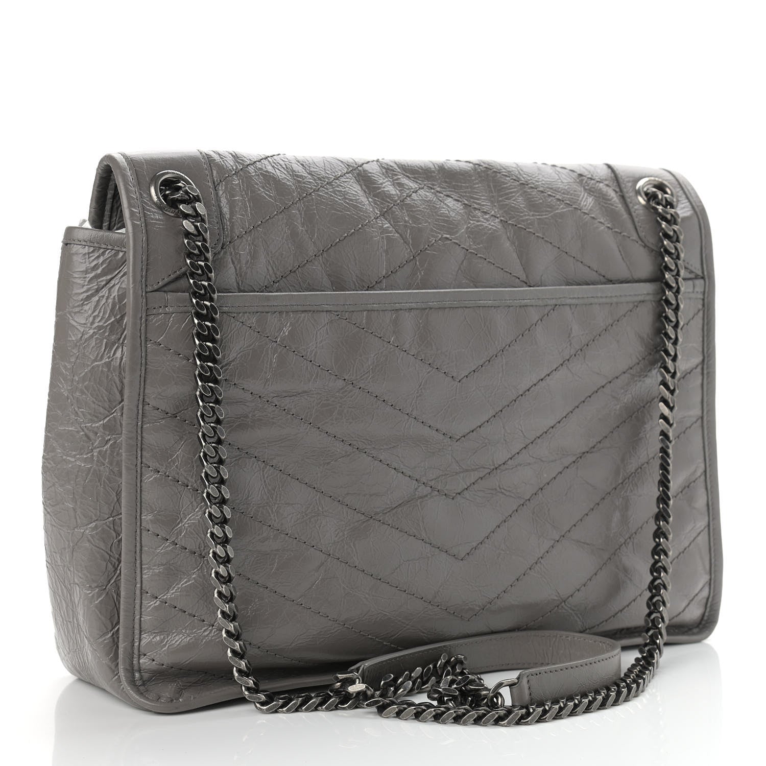 Saint Laurent Crinkled Calfskin Matelasse Monogram Large Niki Chain Satchel Fog 3 of 14