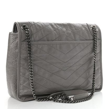 Saint Laurent Crinkled Calfskin Matelasse Monogram Large Niki Chain Satchel Fog 3 of 14