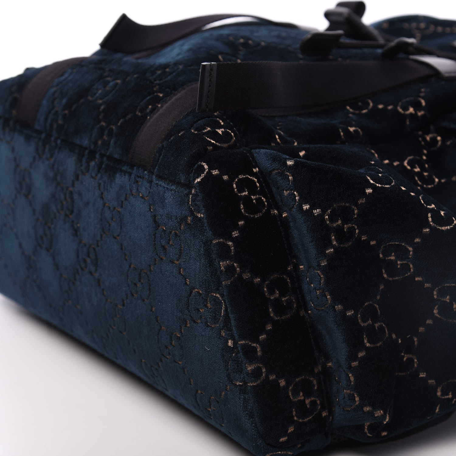 Gucci Velvet GG Monogram Web Medium Double Buckle Backpack Blue Beige Black 9 of 9