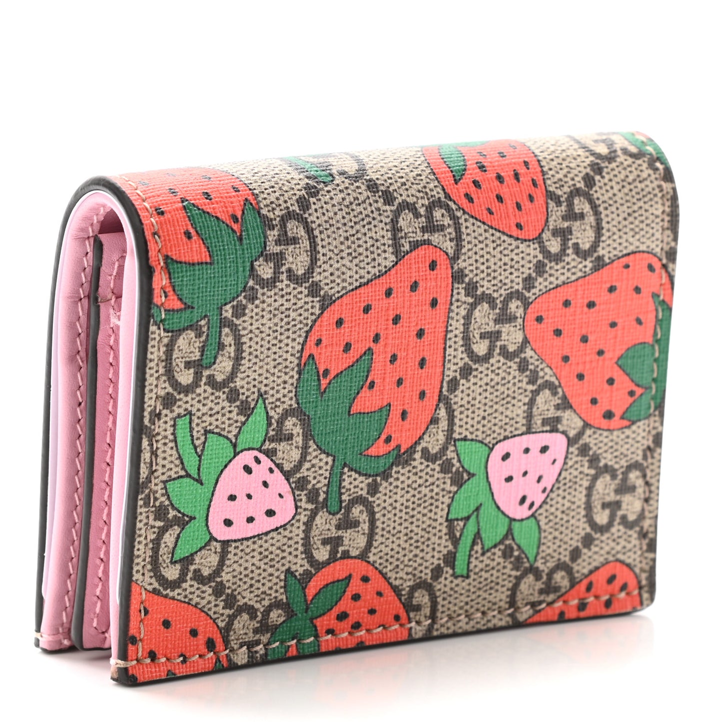 GG Supreme Monogram Strawberry Card Case