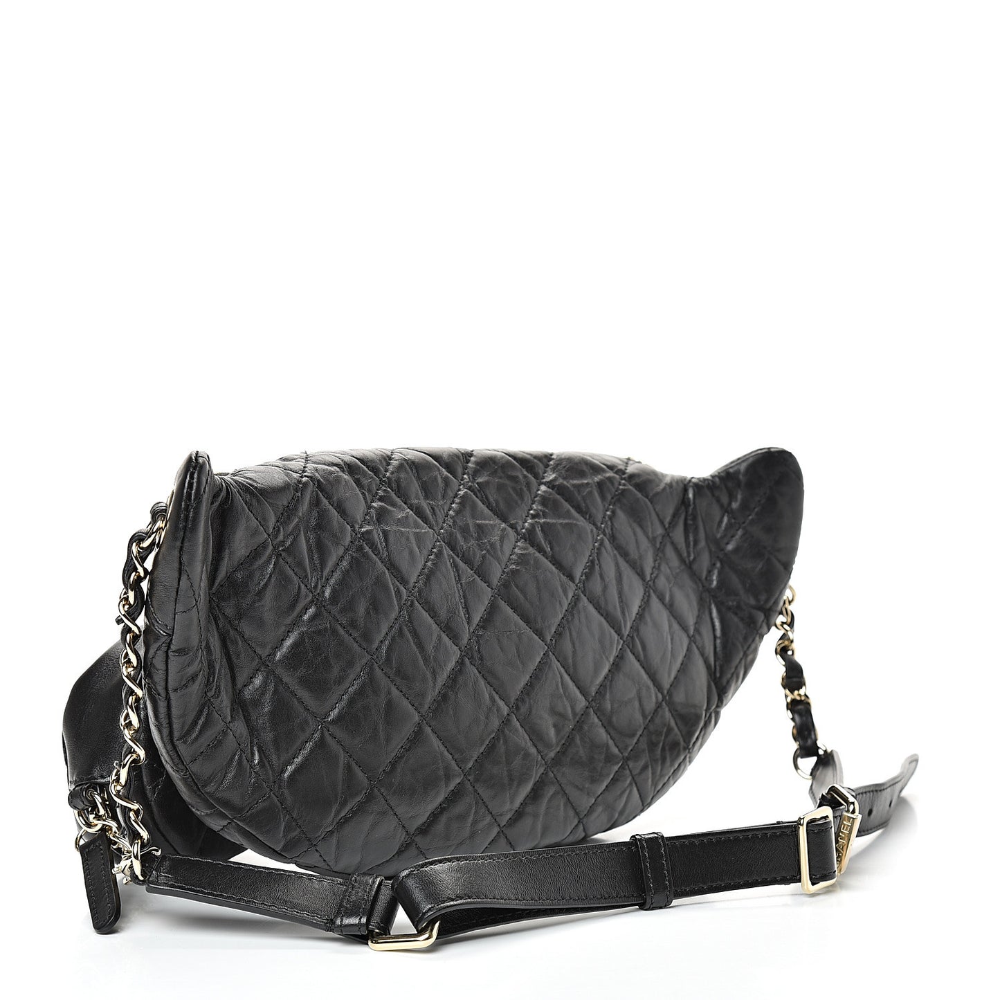 Aged Calfskin Quilted Waist Bag With Coin Purse Black