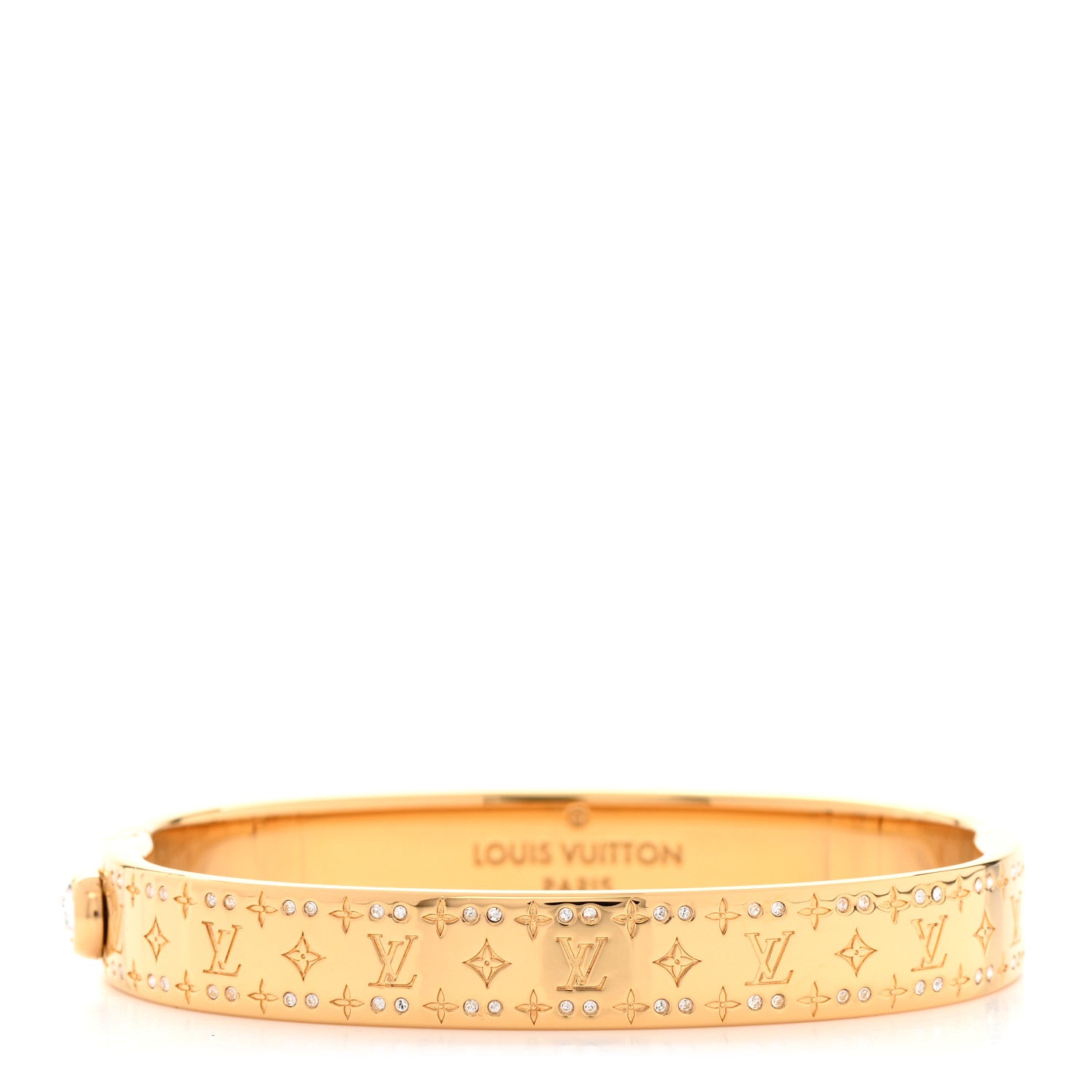 Louis Vuitton Brass Crystal Monogram Nanogram Strass Cuff M Gold 1 of 8