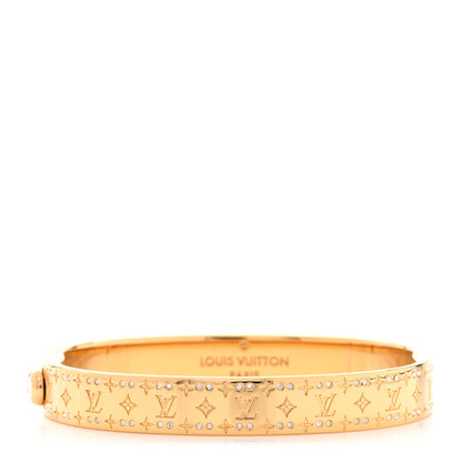 Louis Vuitton Brass Crystal Monogram Nanogram Strass Cuff M Gold 1 of 8