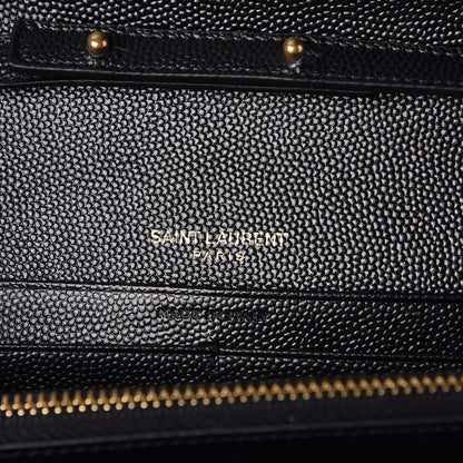 Saint Laurent Grain De Poudre Matelasse Chevron Monogram Chain Wallet Black 6 of 7