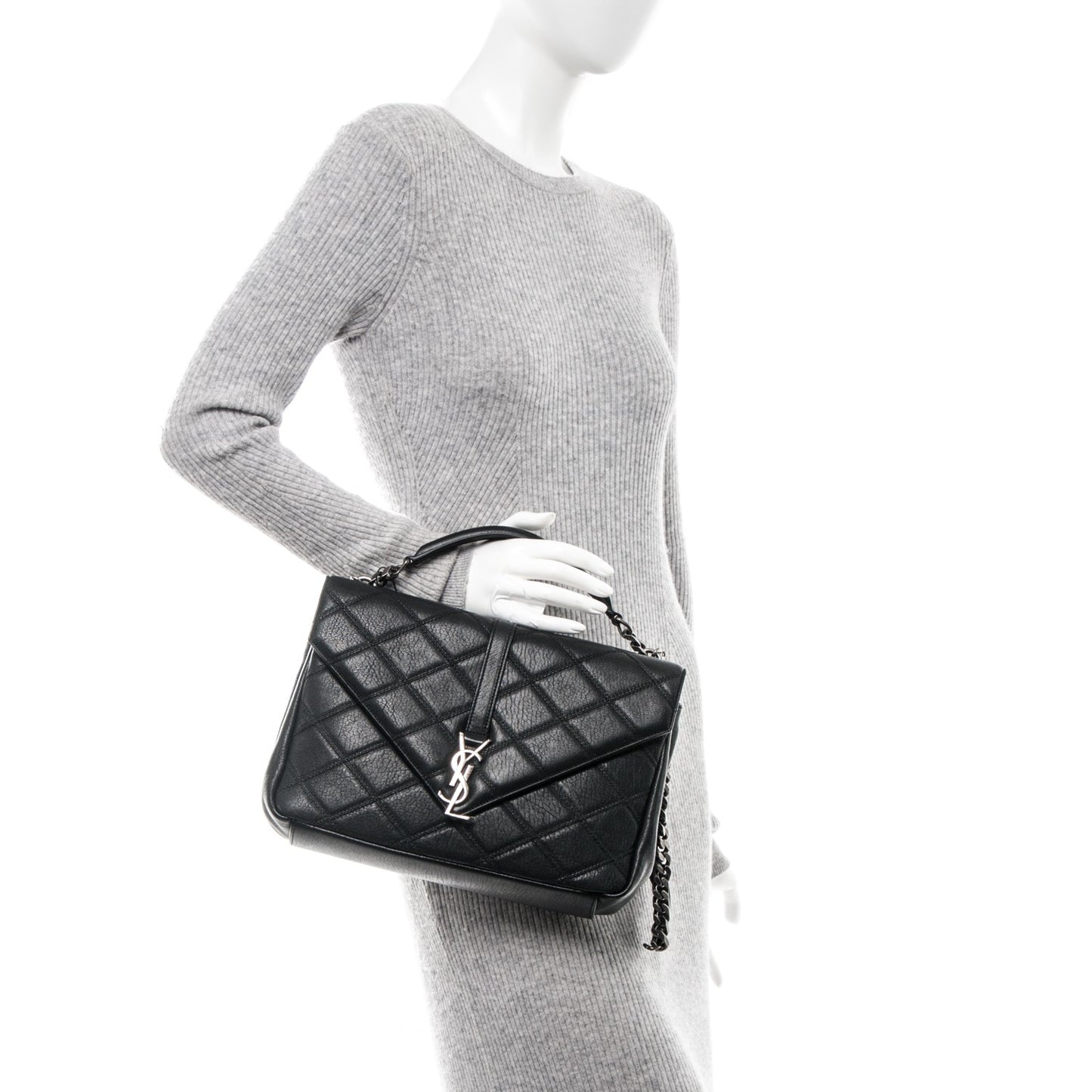 Sheepskin Quilted Monogram Large College Satchel Black