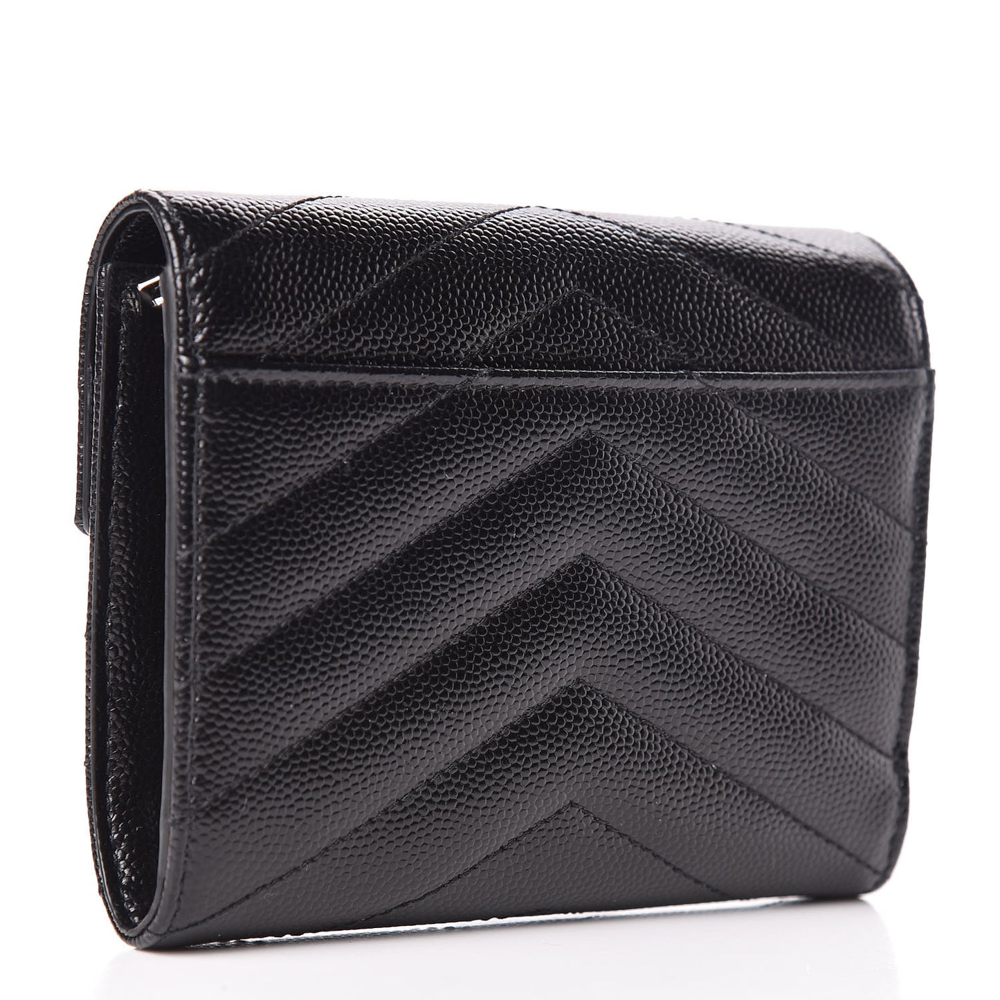 Grain De Poudre Matelasse Chevron Monogram Compact Tri Fold Wallet Black