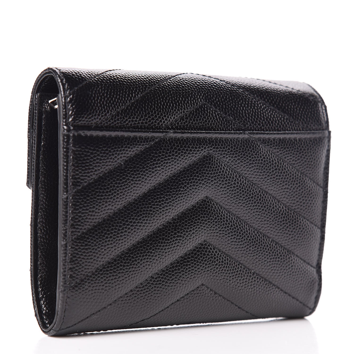 Saint Laurent Grain De Poudre Matelasse Chevron Monogram Compact Tri Fold Wallet Black 3 of 8