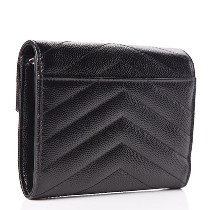 Saint Laurent Grain De Poudre Matelasse Chevron Monogram Compact Tri Fold Wallet Black 3 of 8