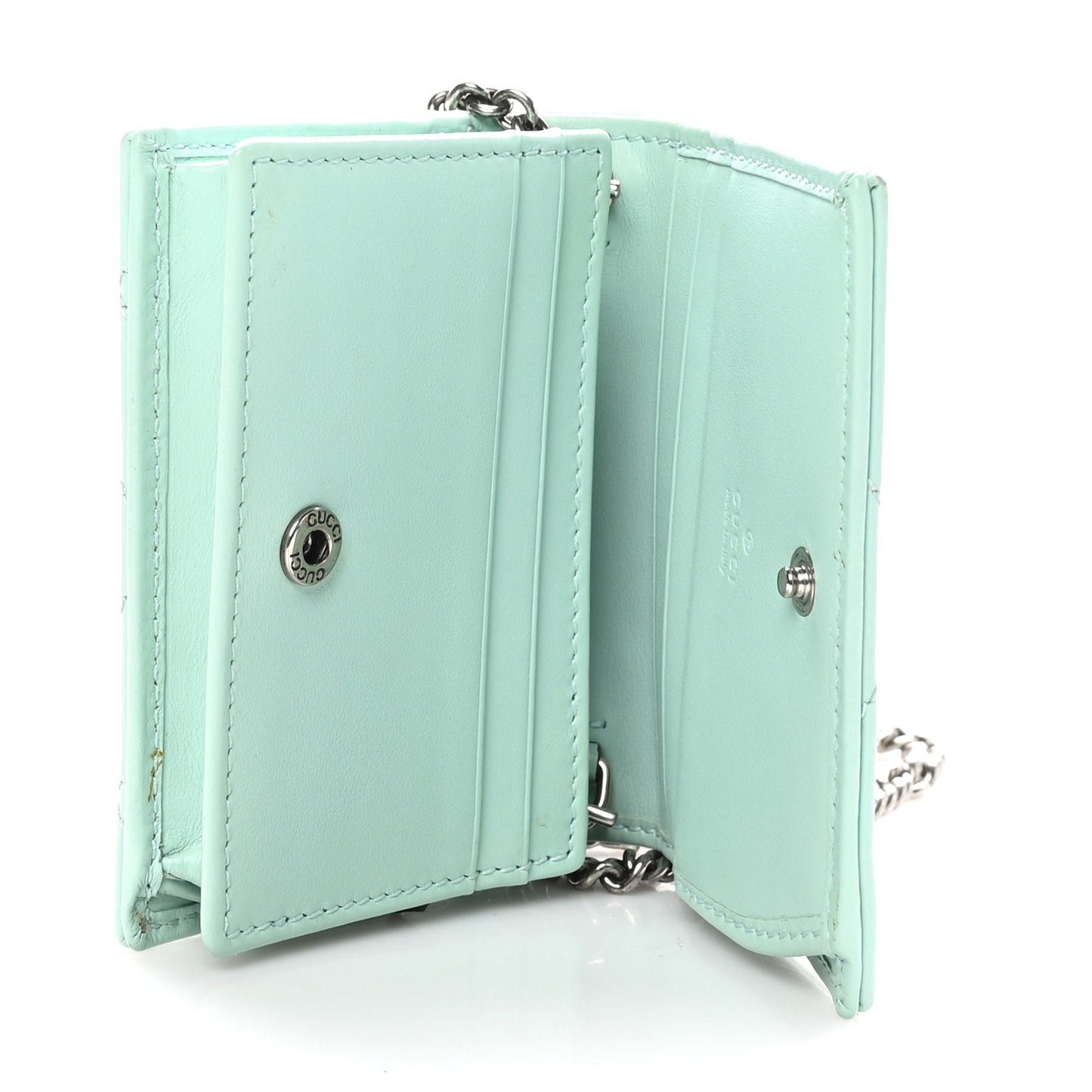 Calfskin Matelasse GG Marmont Mini Wallet On Chain Water Green