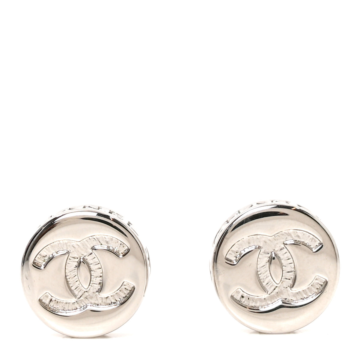 Metal Round CC Earrings Silver