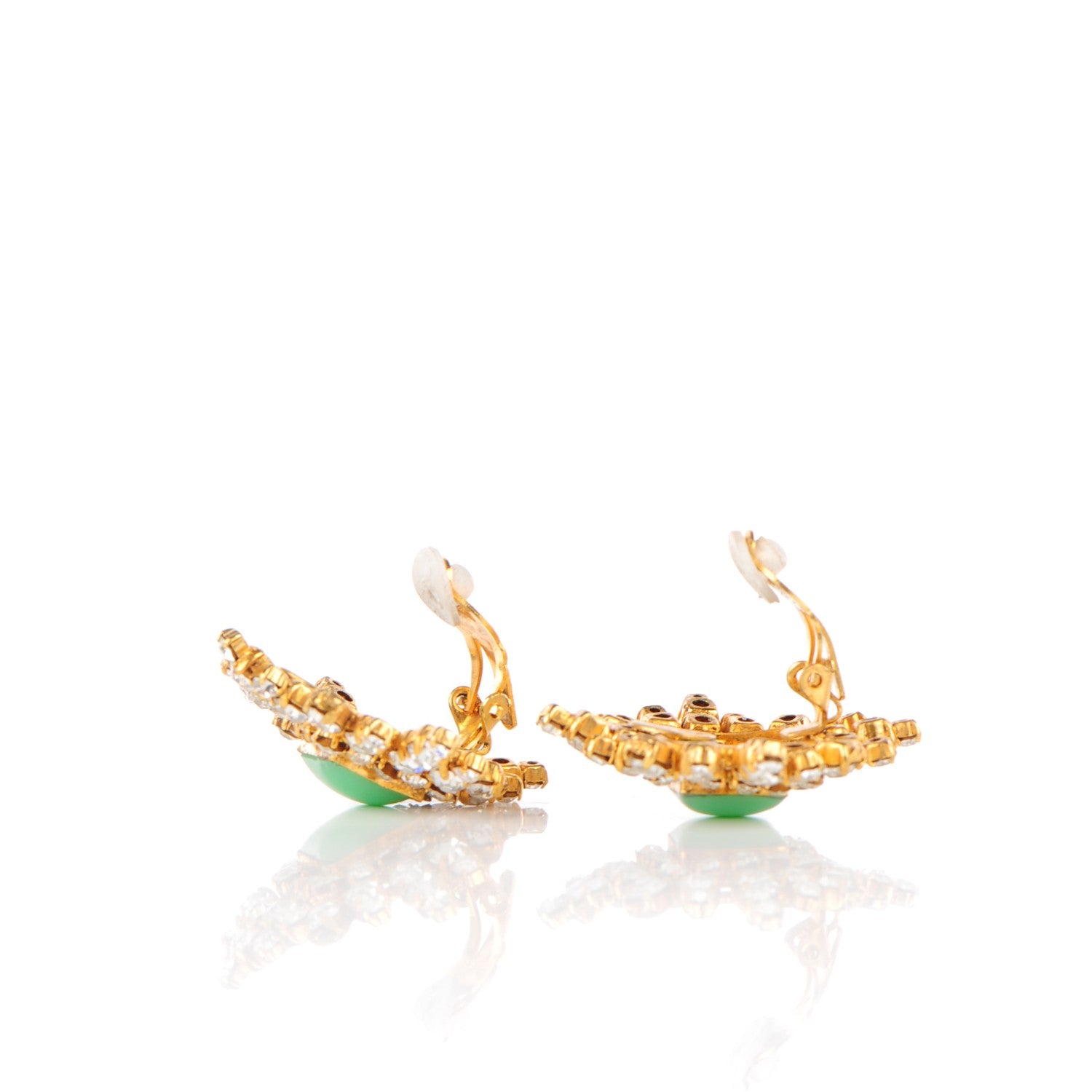 Chanel Resin Crystal Clip On Earrings Gold Green 3 of 4
