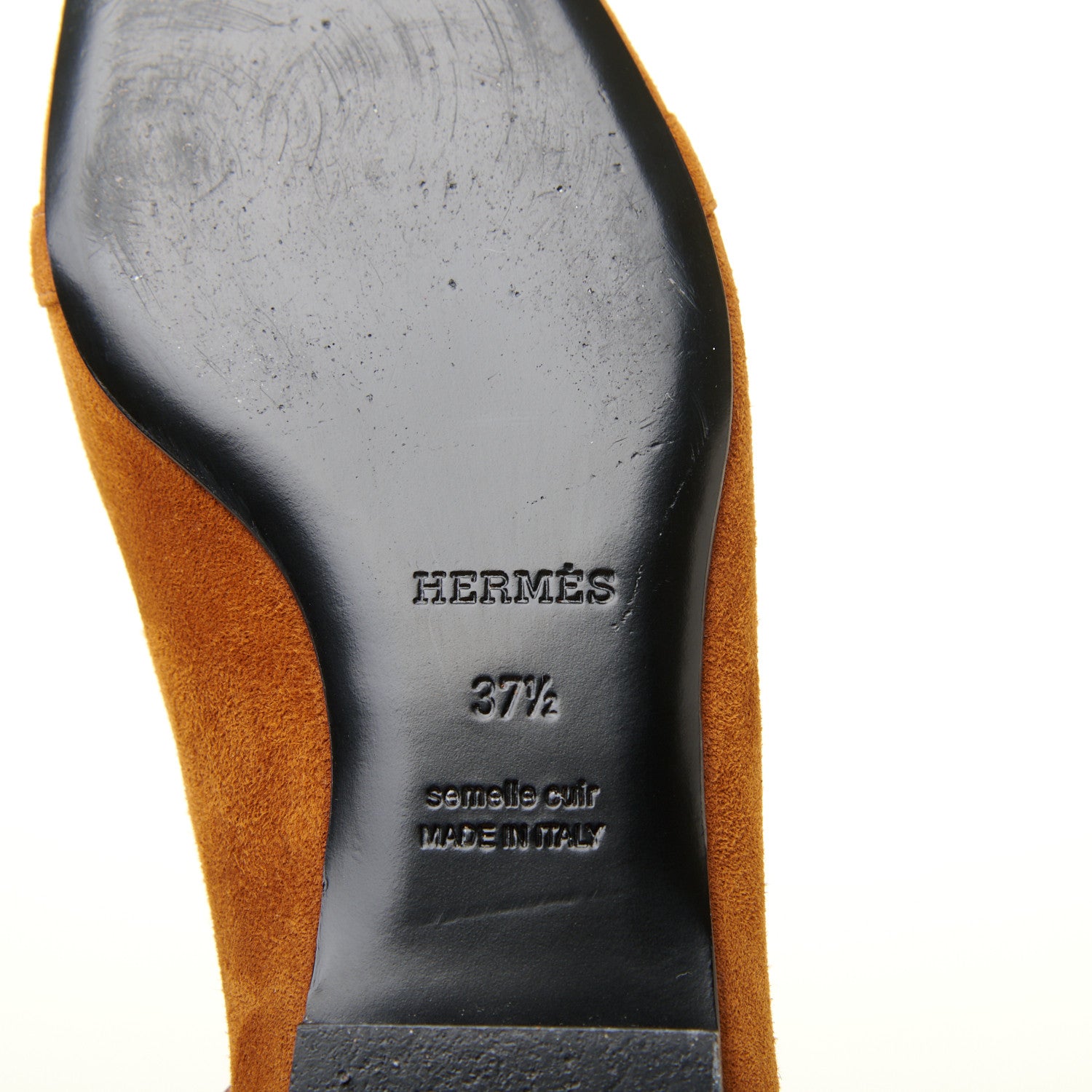 Hermes Suede Goatskin Bilbao Ballerina Flats 37.5 Marron Iroko 7 of 9