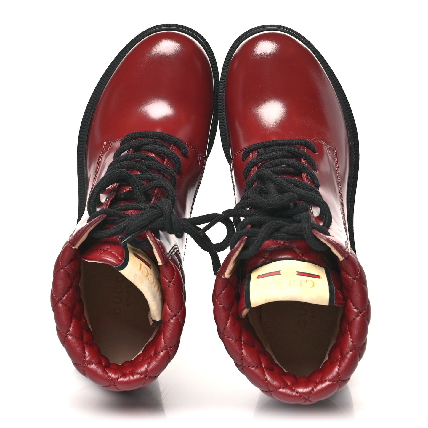 Magnum Calfskin Nappa Quilted Lace Up Ankle Boots 38.5 Garnet Red