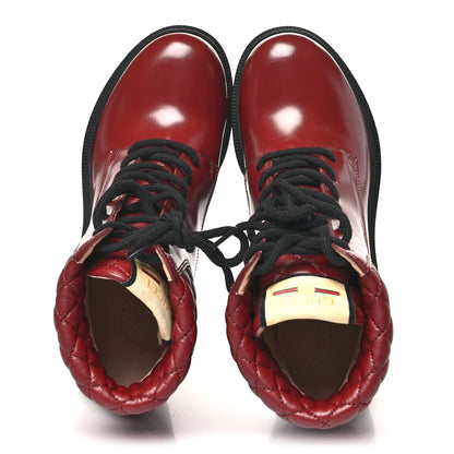 Gucci Magnum Calfskin Nappa Quilted Lace Up Ankle Boots 38.5 Garnet Red 2 of 10