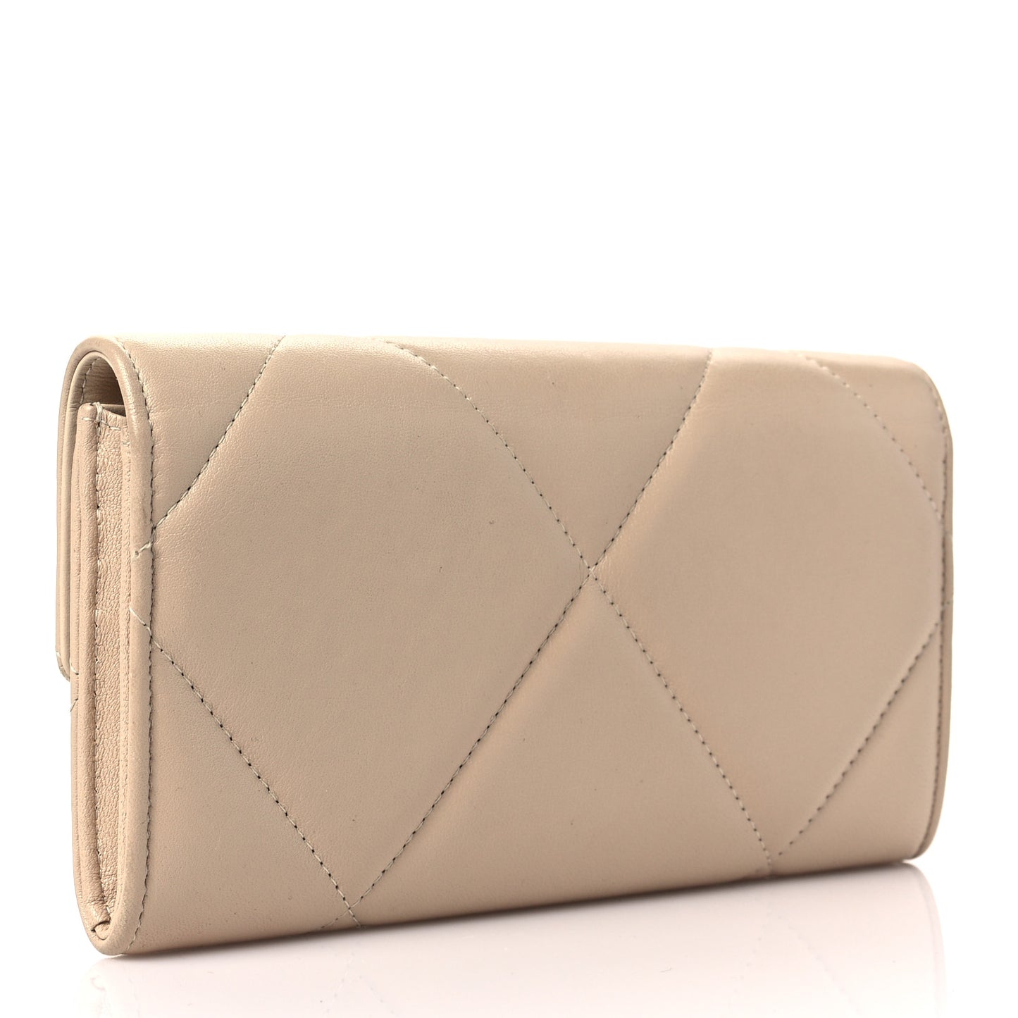 Lambskin Quilted Chanel 19 Flap Wallet Beige