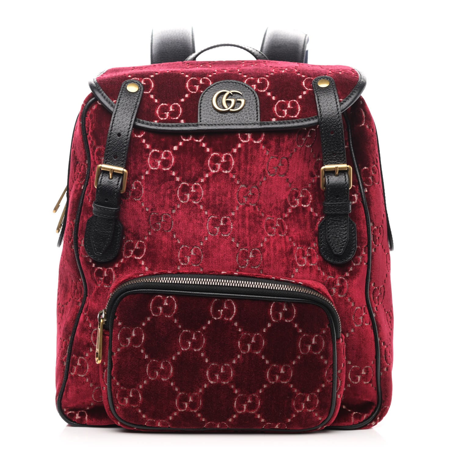 Gucci Velvet GG Monogram Textured Calfskin Web Small Double Buckle Backpack Red Cipria Black 1 of 10