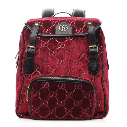 Gucci Velvet GG Monogram Textured Calfskin Web Small Double Buckle Backpack Red Cipria Black 1 of 10