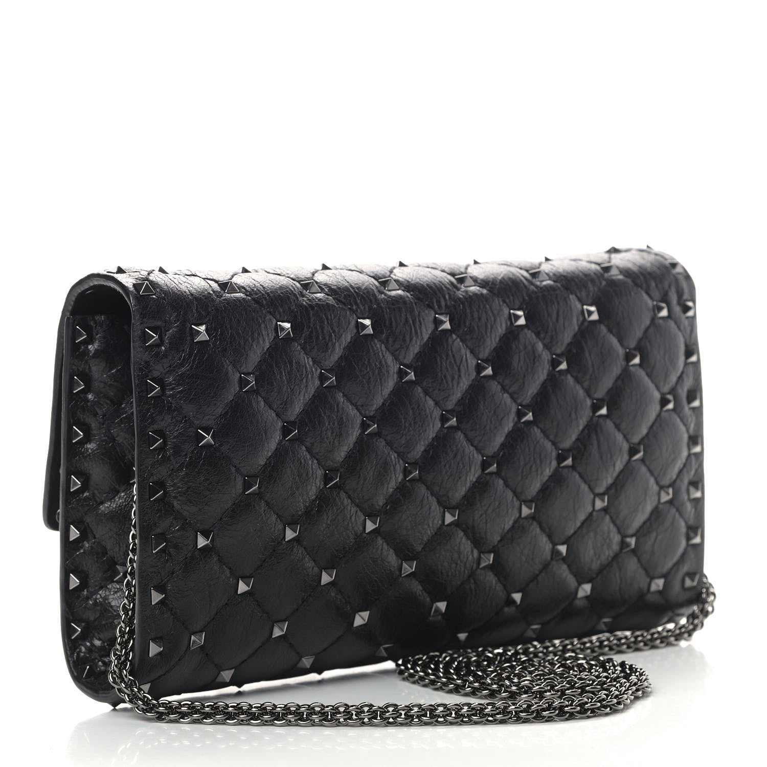 Valentino Garavani Craquele Nappa Rockstud Spike Wallet on Chain Black 2 of 9