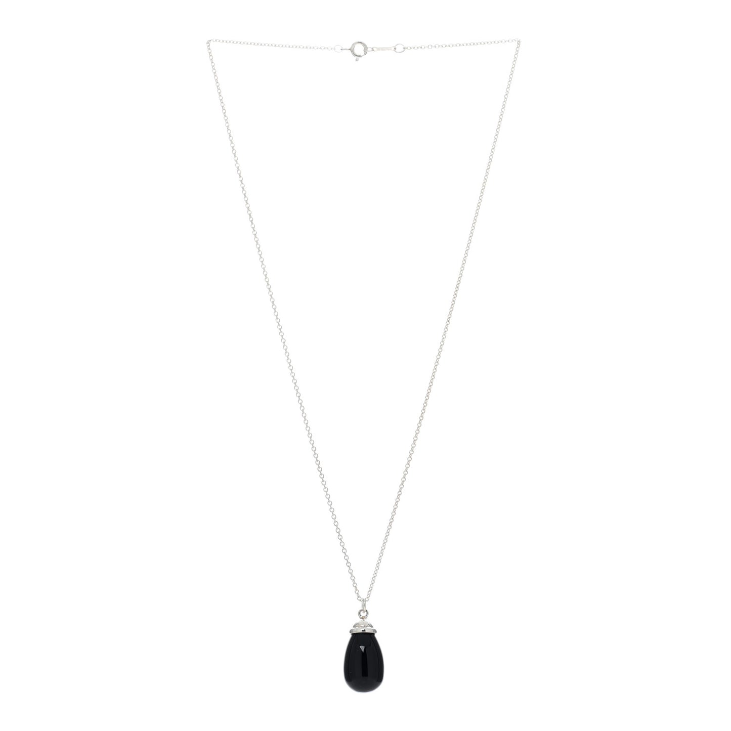 Sterling Silver Black Onyx Drop Pendant Necklace