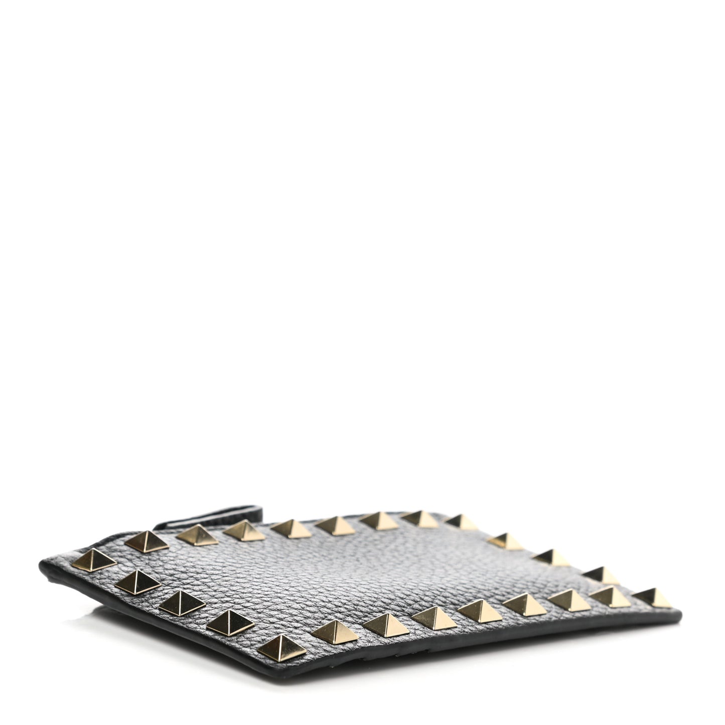 Pebbled Calfskin Rockstud Coin Case Card Holder Black
