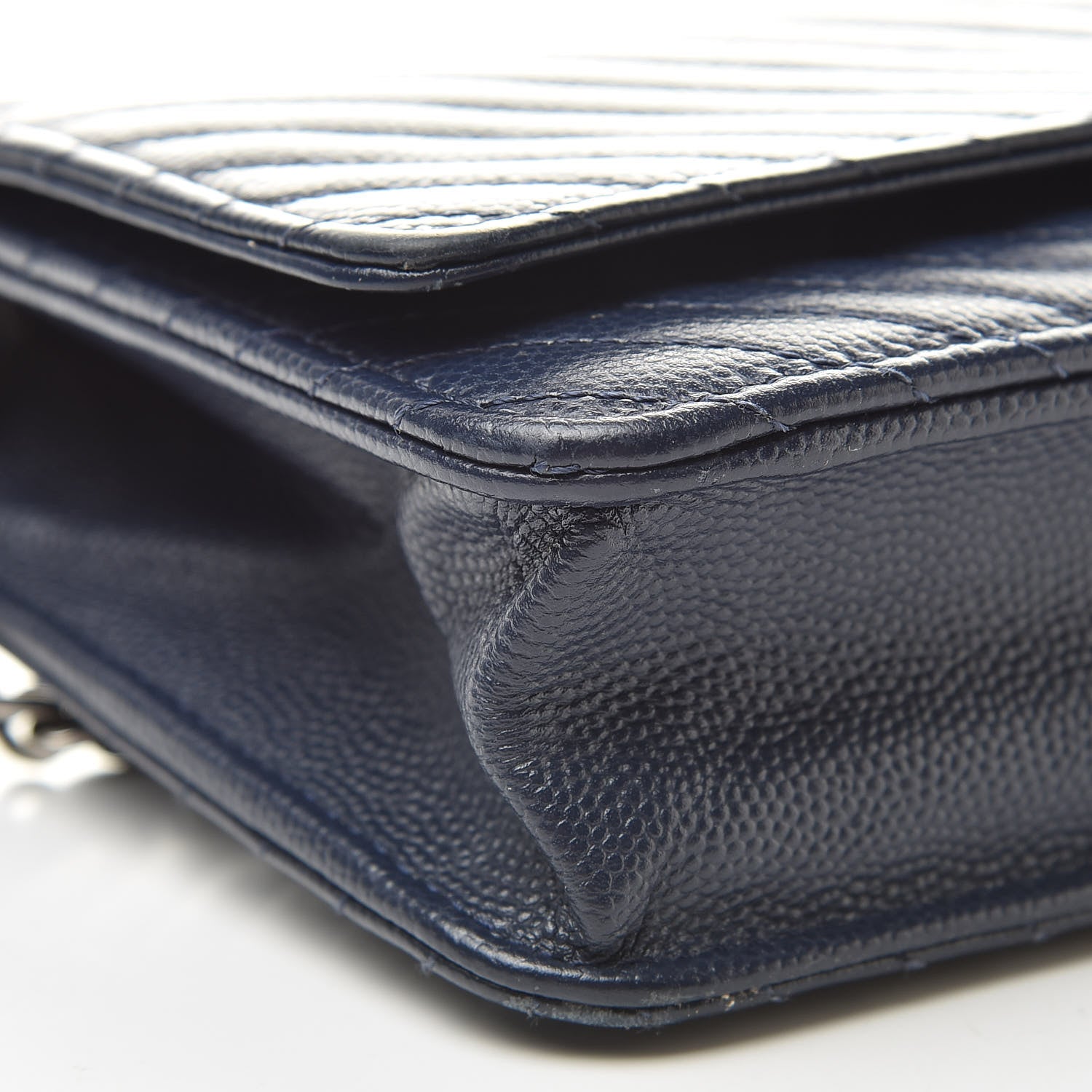 Chanel Caviar Chevron Quilted Wallet On Chain WOC Navy 10 of 17