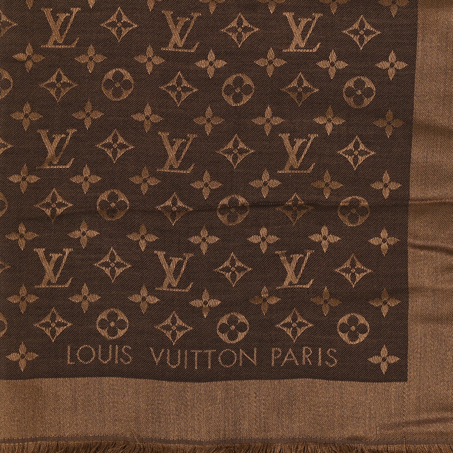 Wool Silk Monogram Denim Shawl Brown