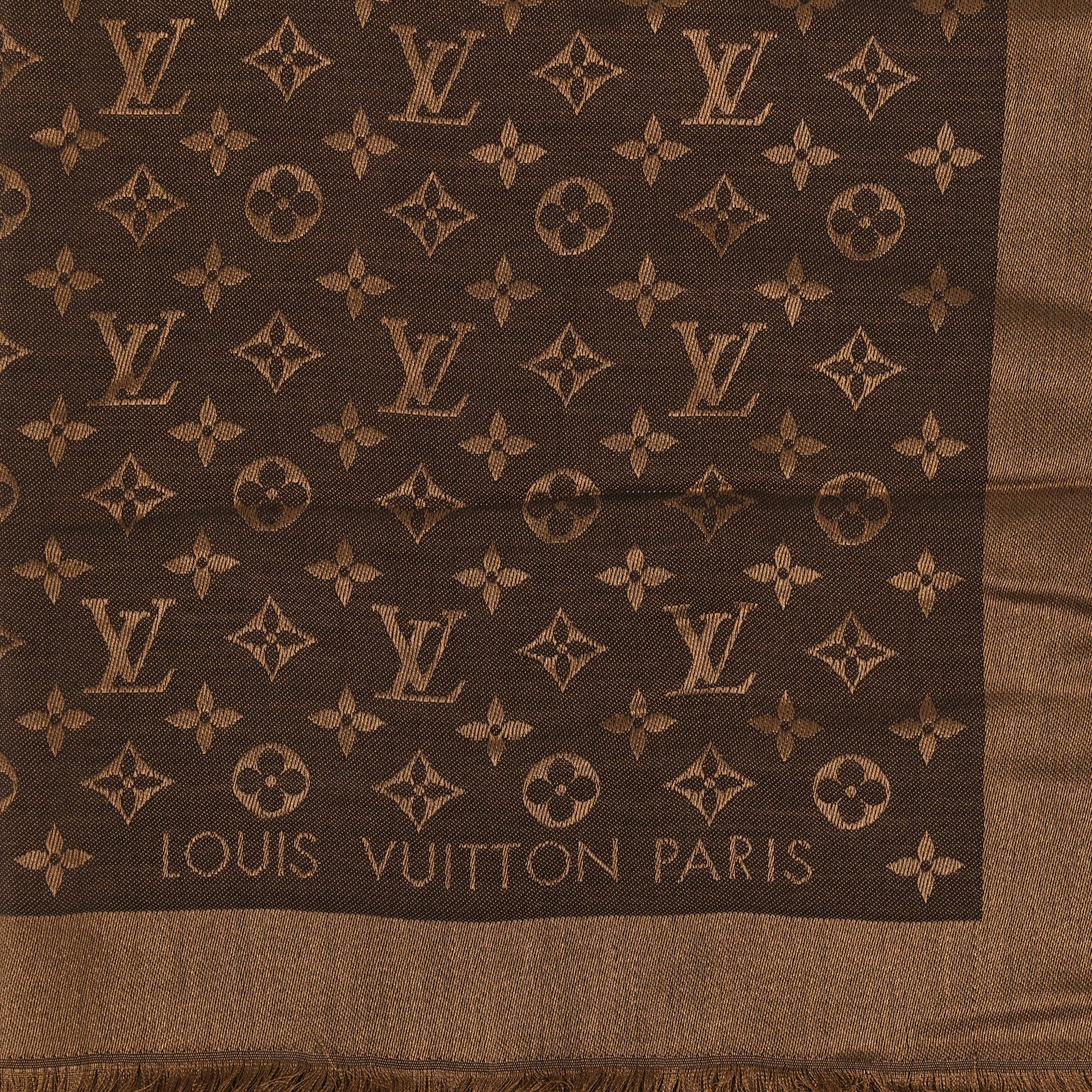 Louis Vuitton Wool Silk Monogram Denim Shawl Brown 2 of 3