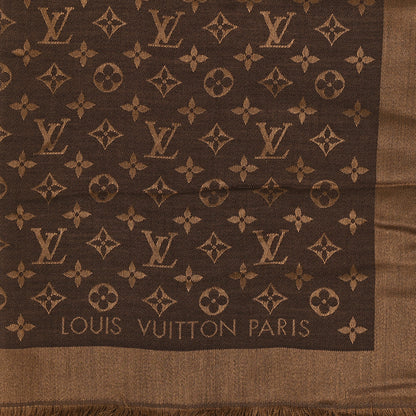 Louis Vuitton Wool Silk Monogram Denim Shawl Brown 2 of 3