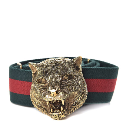 Gucci Web Feline Buckle Belt 75 30 Green Red 1 of 4