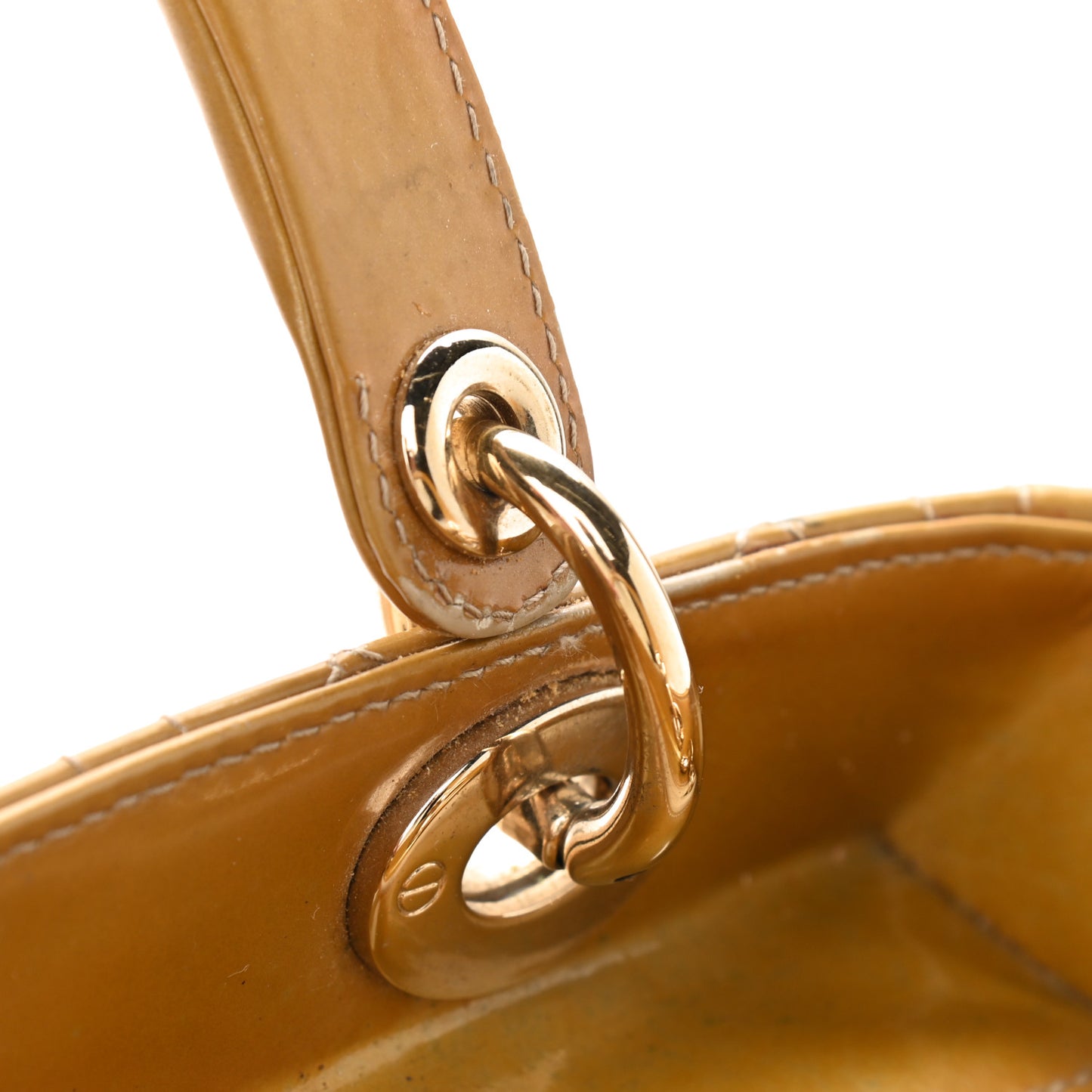 Patent Cannage Stitched Medium Lady Dior Dark Beige