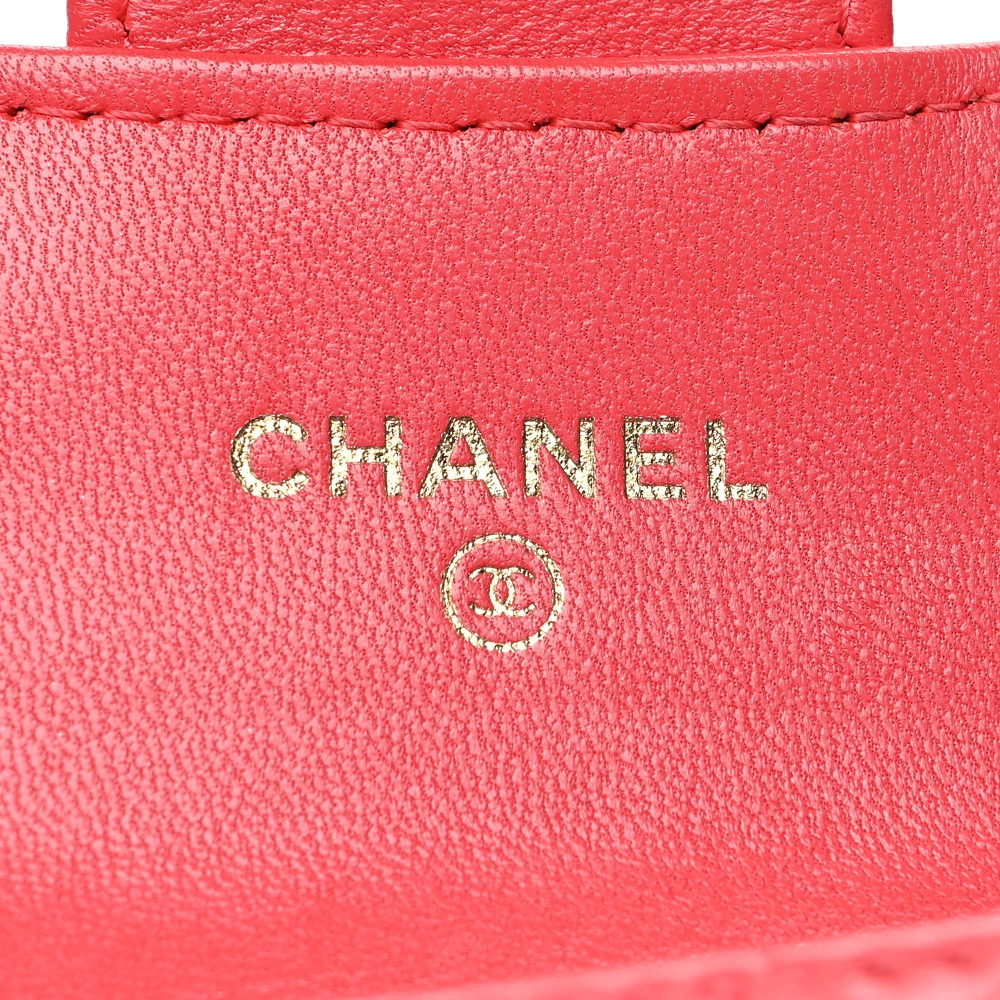Lambskin Quilted Flap Card Holder Wallet Coral
