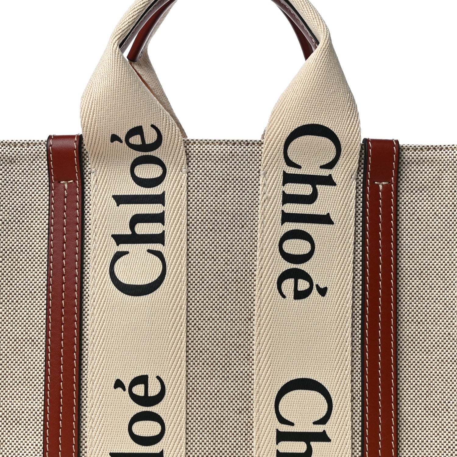 Chloe Cotton Calfskin Small Woody Ribbon Tote White Brown 8 of 10