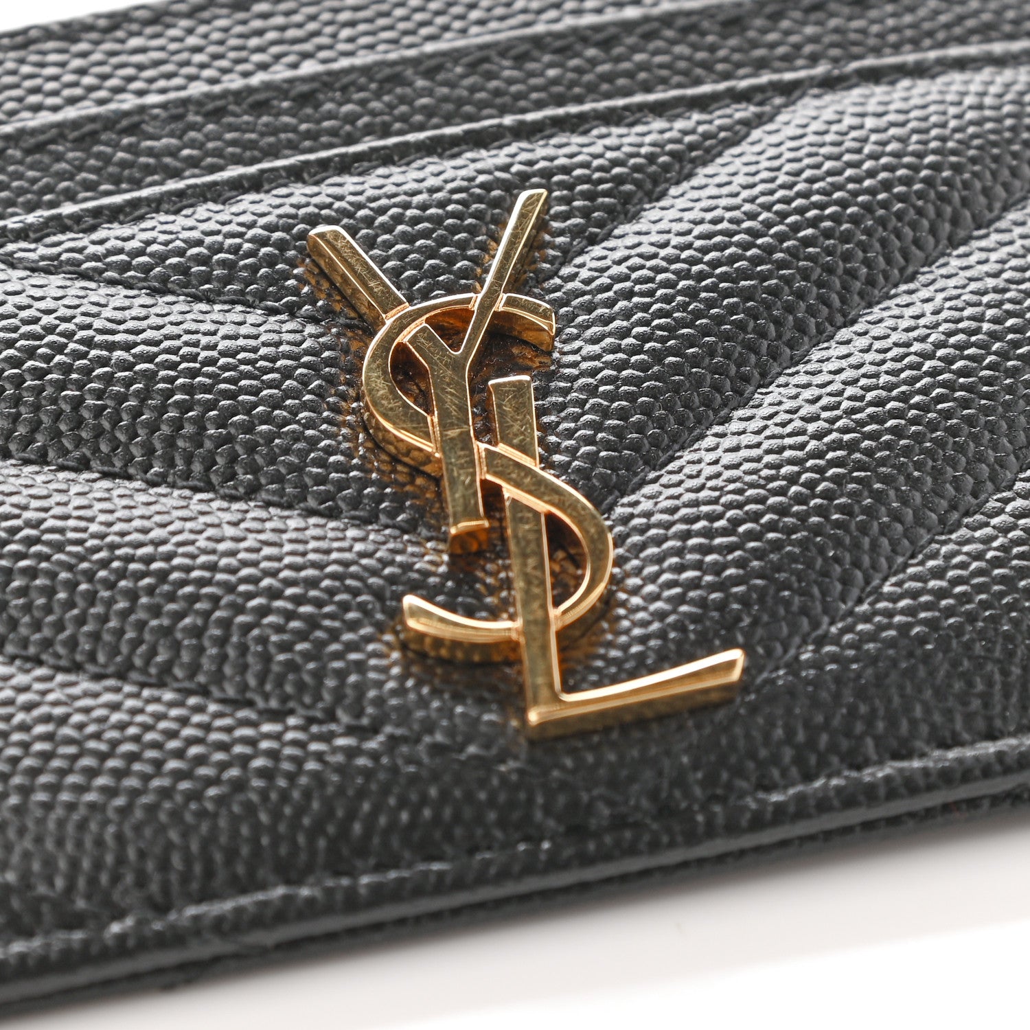 Saint Laurent Grain De Poudre Matelasse Chevron Monogram Credit Card Case Black 7 of 9