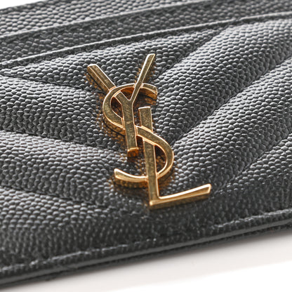 Saint Laurent Grain De Poudre Matelasse Chevron Monogram Credit Card Case Black 7 of 9