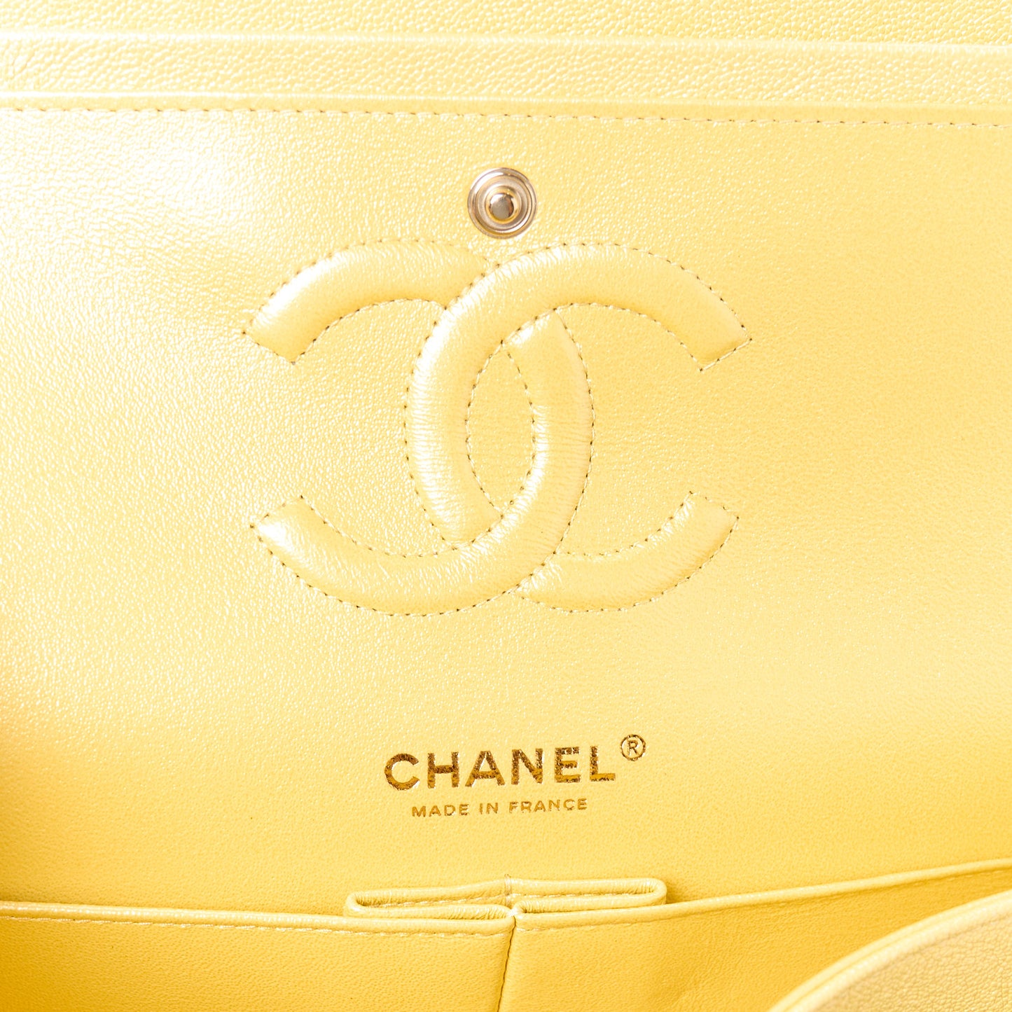 Iridescent Caviar Quilted Medium Double Flap Yellow