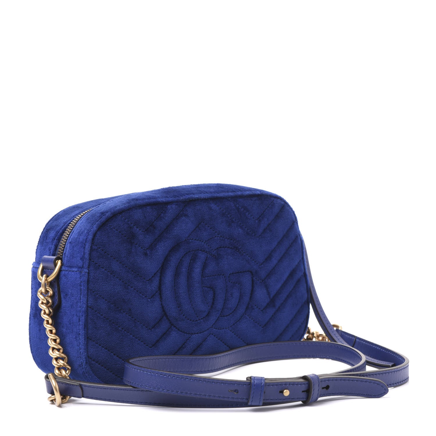 Gucci Velvet Matelasse Small GG Marmont Chain Shoulder Bag Cobalt 2 of 10