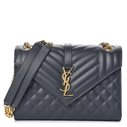 Saint Laurent Grain De Poudre Textured Mixed Matelasse Triquilt Medium Monogram Satchel Dark Smog 1 of 10