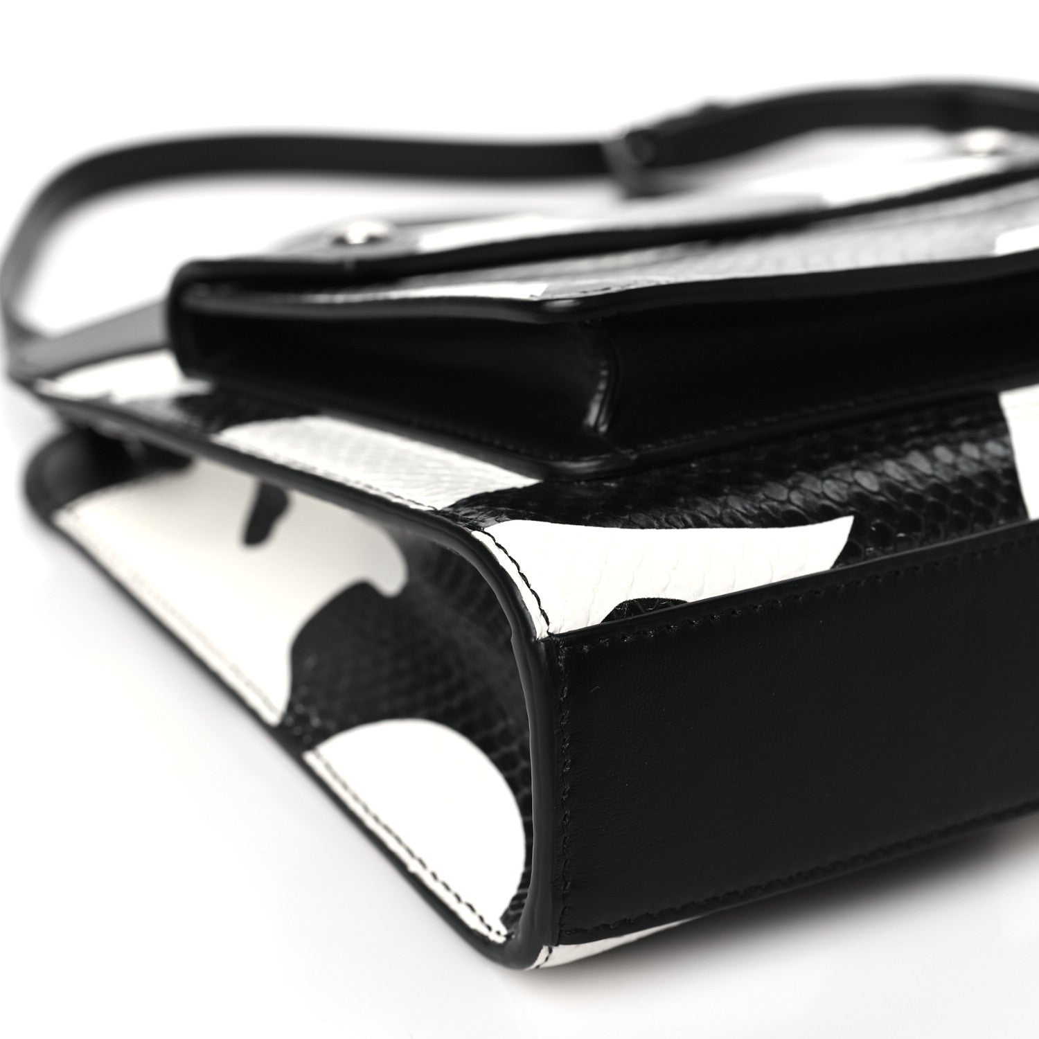 Burberry Calfskin Snakeskin Cow Print Mini Pocket Bag Black White 8 of 9