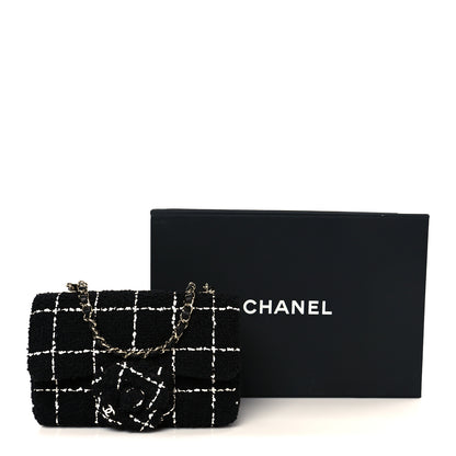Chanel Tweed Quilted Small Camellia Flap Black White 11 of 11