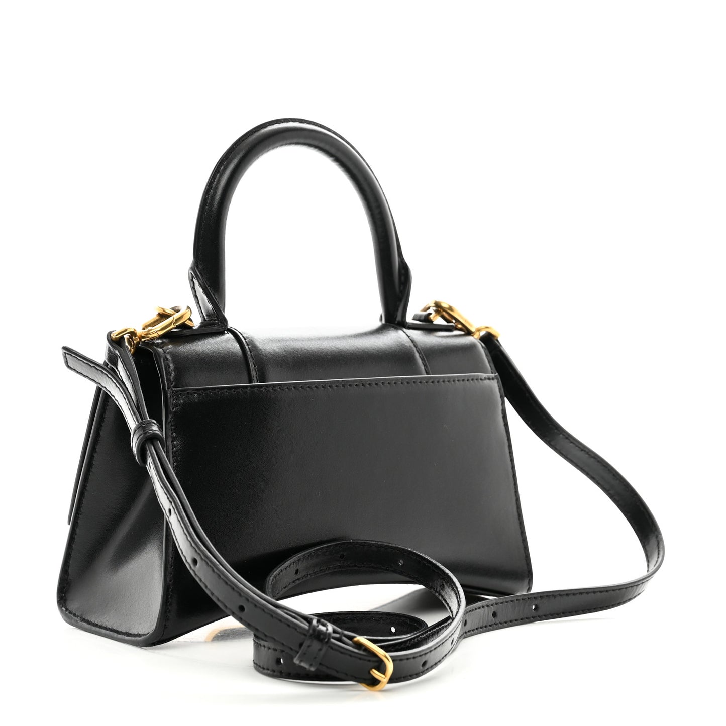 Shiny Box Calfskin Hourglass Top Handle Bag XS Black