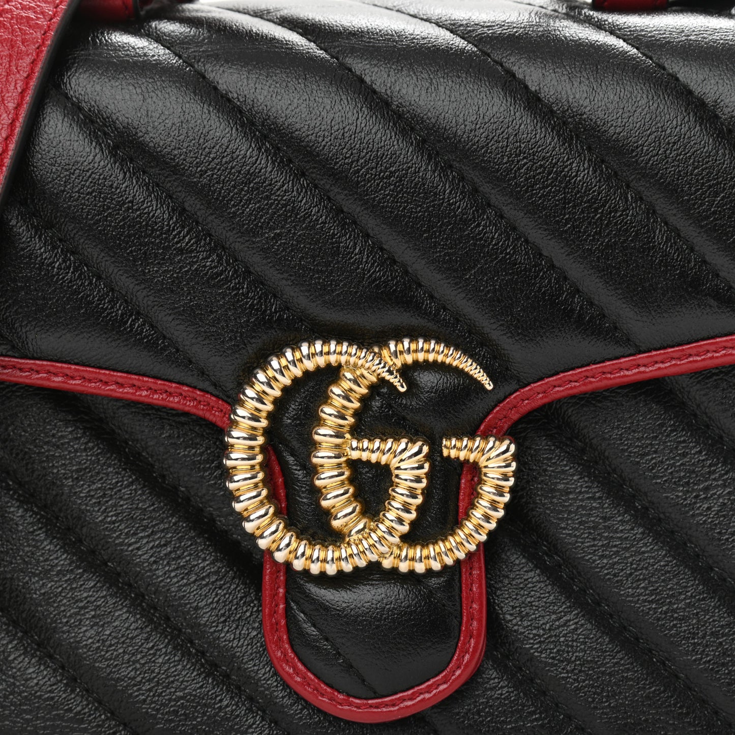 Vintage Effect Calfskin Matelasse Diagonal Mini Torchon GG Marmont Top Handle Shoulder Bag Black Romantic Cherry