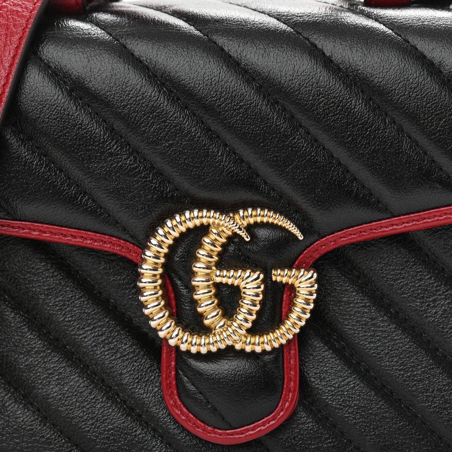 Gucci Vintage Effect Calfskin Matelasse Diagonal Mini Torchon GG Marmont Top Handle Shoulder Bag Black Romantic Cherry 8 of 10