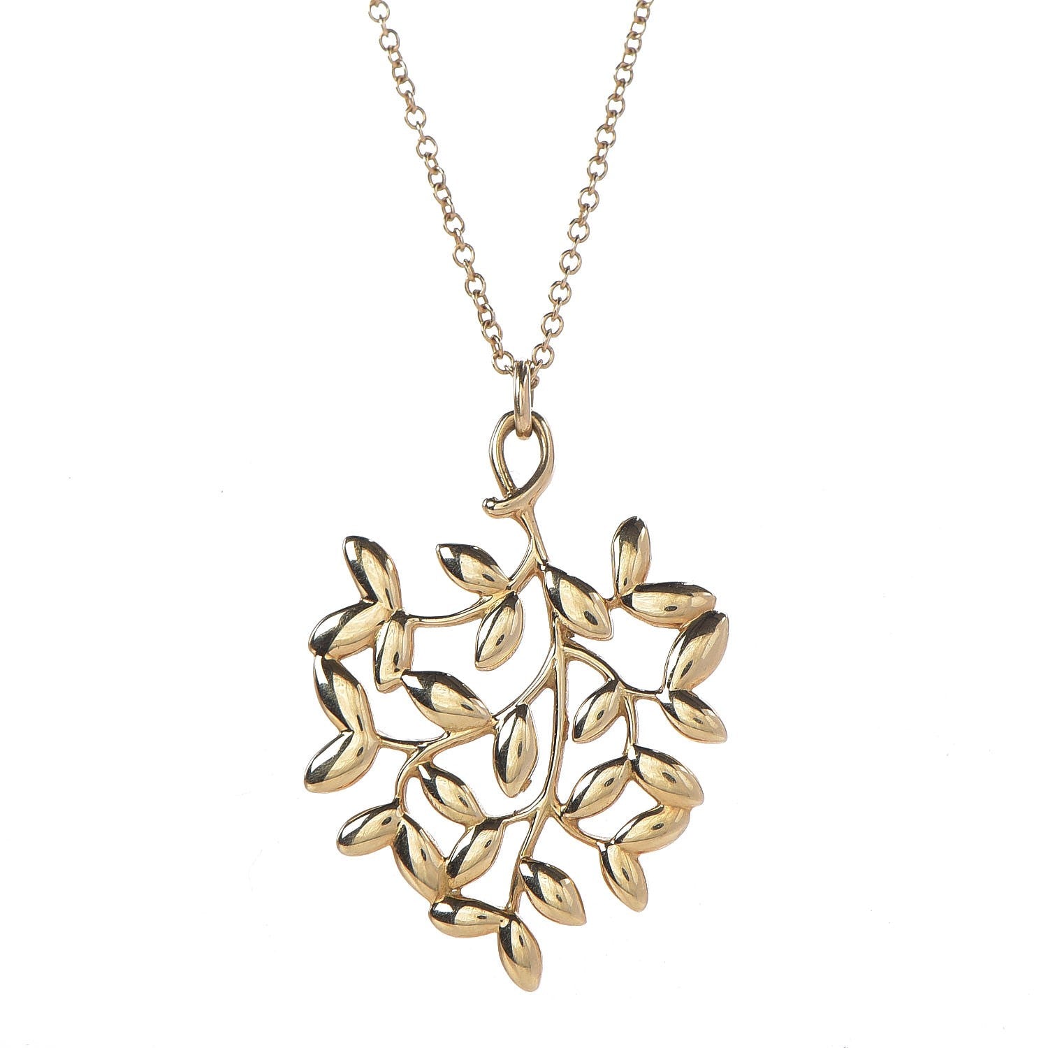 Tiffany 18K Yellow Gold Small Paloma Picasso Olive Leaf Pendant Necklace 4 of 8