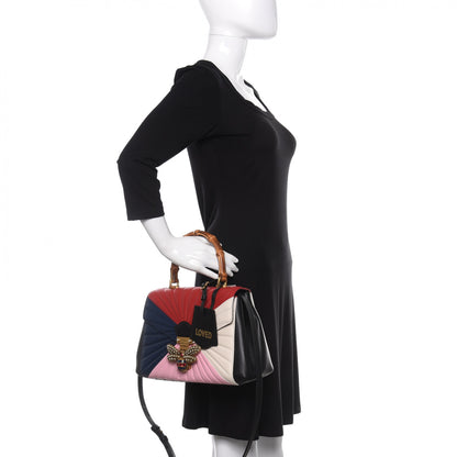 Gucci Calfskin Bamboo Trapuntata Queen Margaret Top Handle Bag Blue Agata Hibiscus Red Mystic White Sugar Pink 3 of 11